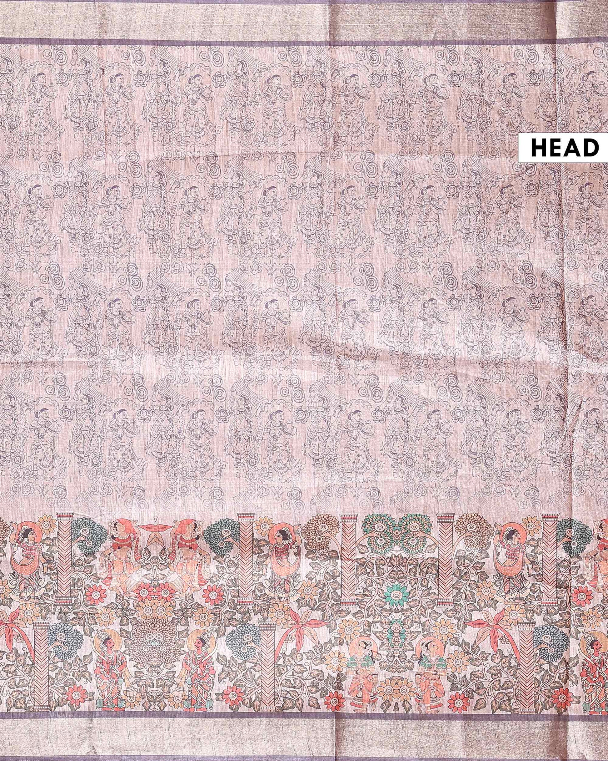 Traditional Semi Tussar Saree with Jaal Inspired Motifs and Zari Woven Border - Purple-Head