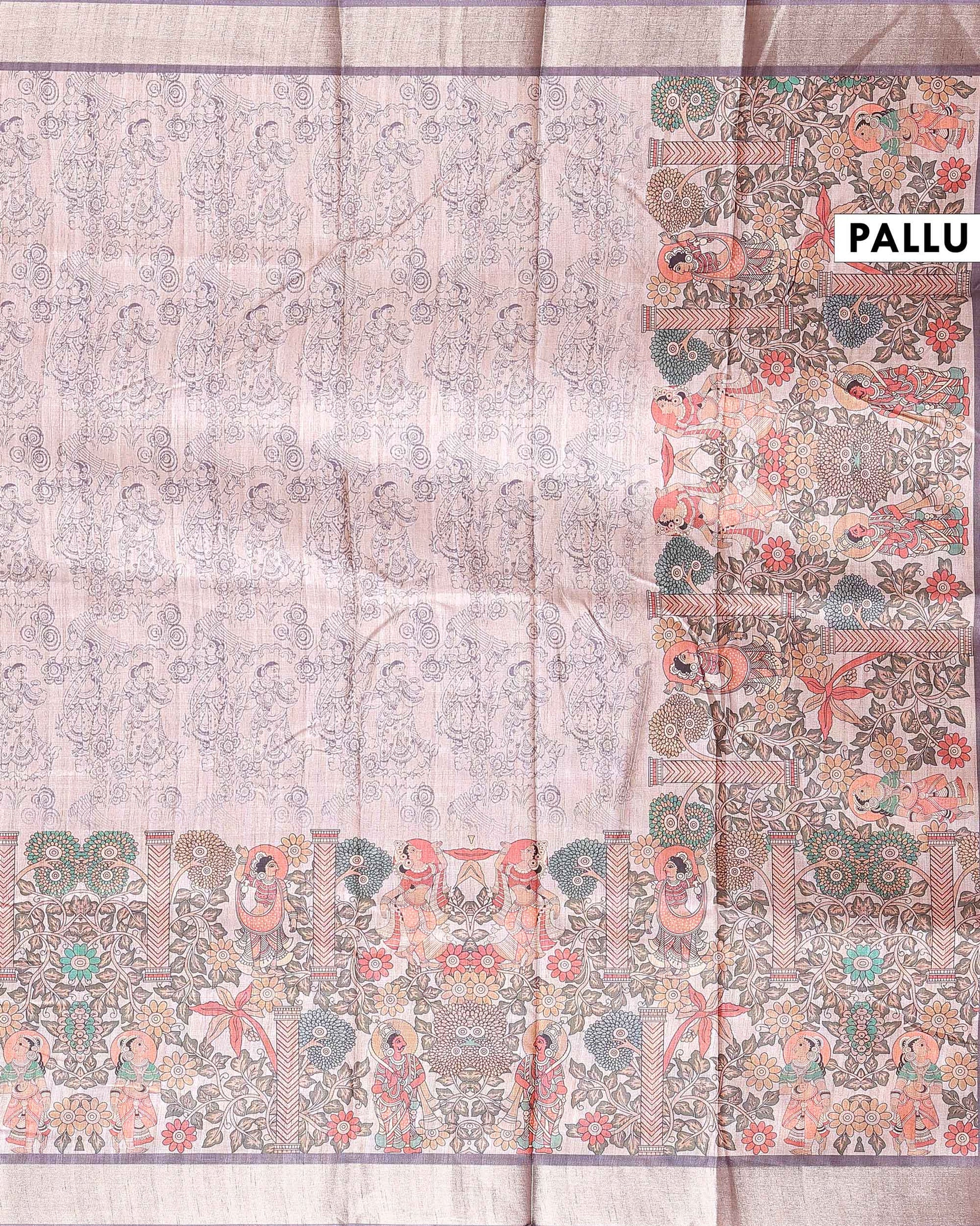 Traditional Semi Tussar Saree with Jaal Inspired Motifs and Zari Woven Border - Purple-Pallu