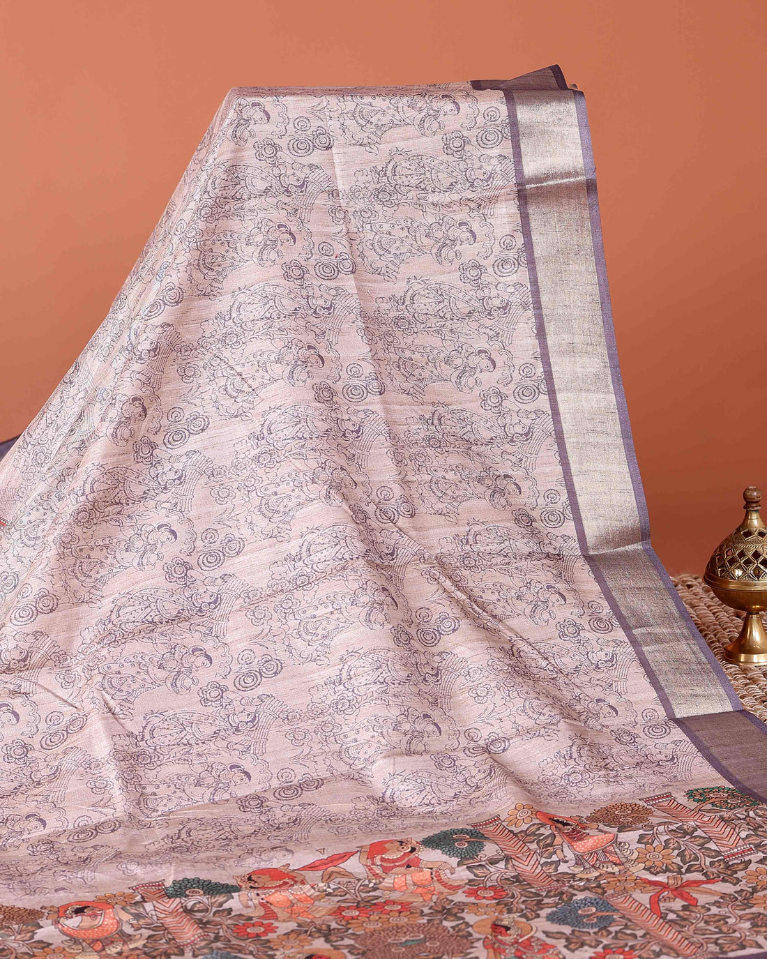 Traditional Semi Tussar Saree with Jaal Inspired Motifs and Zari Woven Border - Purple