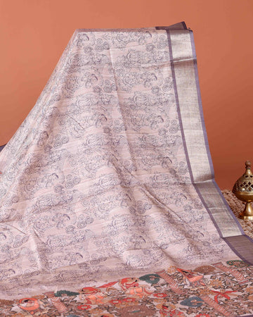 Traditional Semi Tussar Saree with Jaal Inspired Motifs and Zari Woven Border - Purple