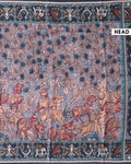 Traditional Semi Tussar Saree with Kalamkari Inspired  Motifs and Ikkat Style Woven Border - Blue-Head