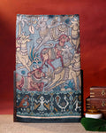 Traditional Semi Tussar Saree with Kalamkari Inspired  Motifs and Ikkat Style Woven Border - Blue
