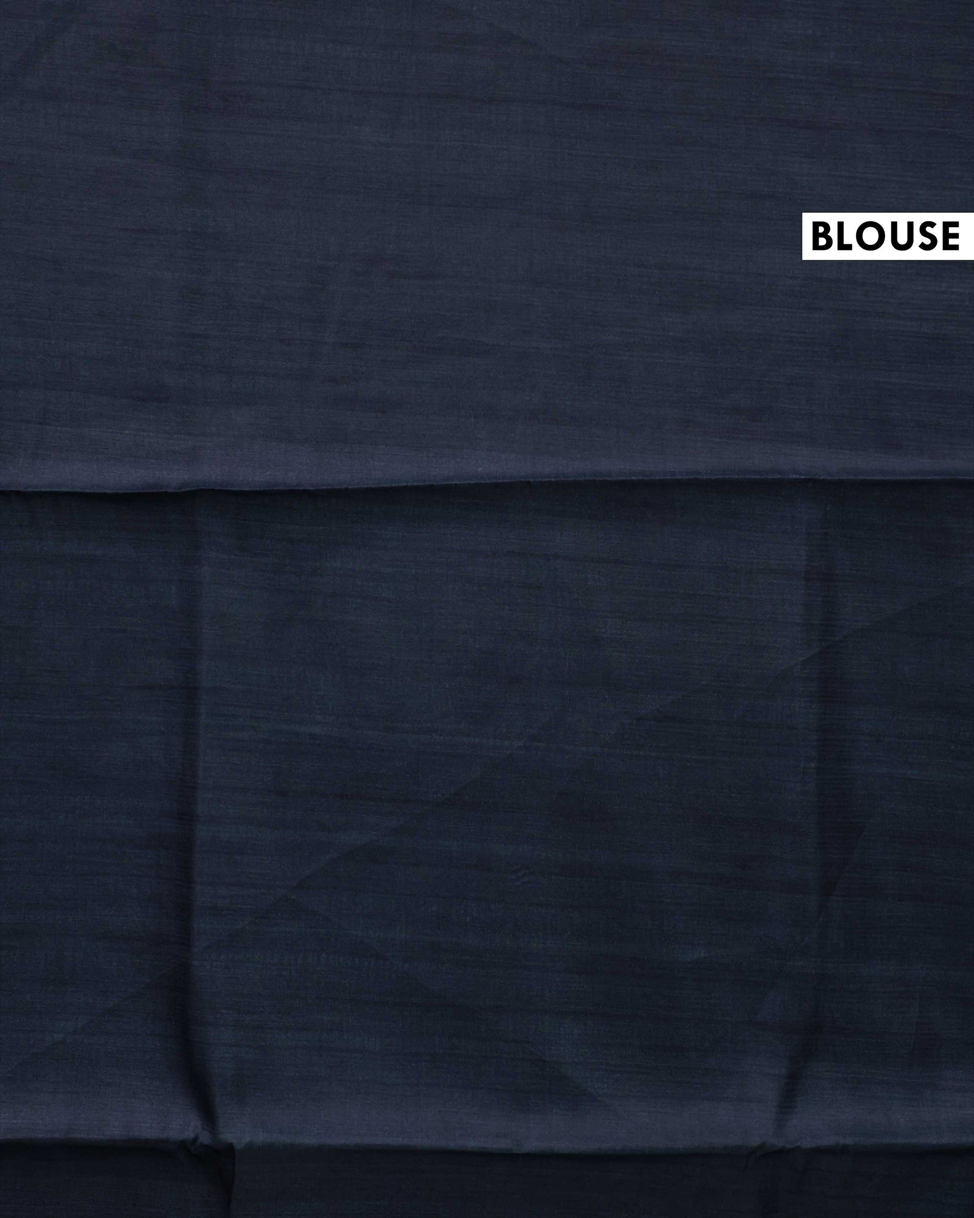 Traditional Semi Tussar Saree with Kalamkari Inspired  Motifs and Ikkat Style Woven Border - Dark Blue-Blouse
