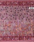 Traditional Semi Tussar Saree with Kalamkari Inspired  Motifs and Ikkat Style Woven Border - Purple-Head
