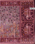 Traditional Semi Tussar Saree with Kalamkari Inspired  Motifs and Ikkat Style Woven Border - Purple-Pallu