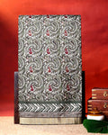 Traditional Semi Tussar Saree with Paisley Inspired Motifs and Geometric Woven Border - Green