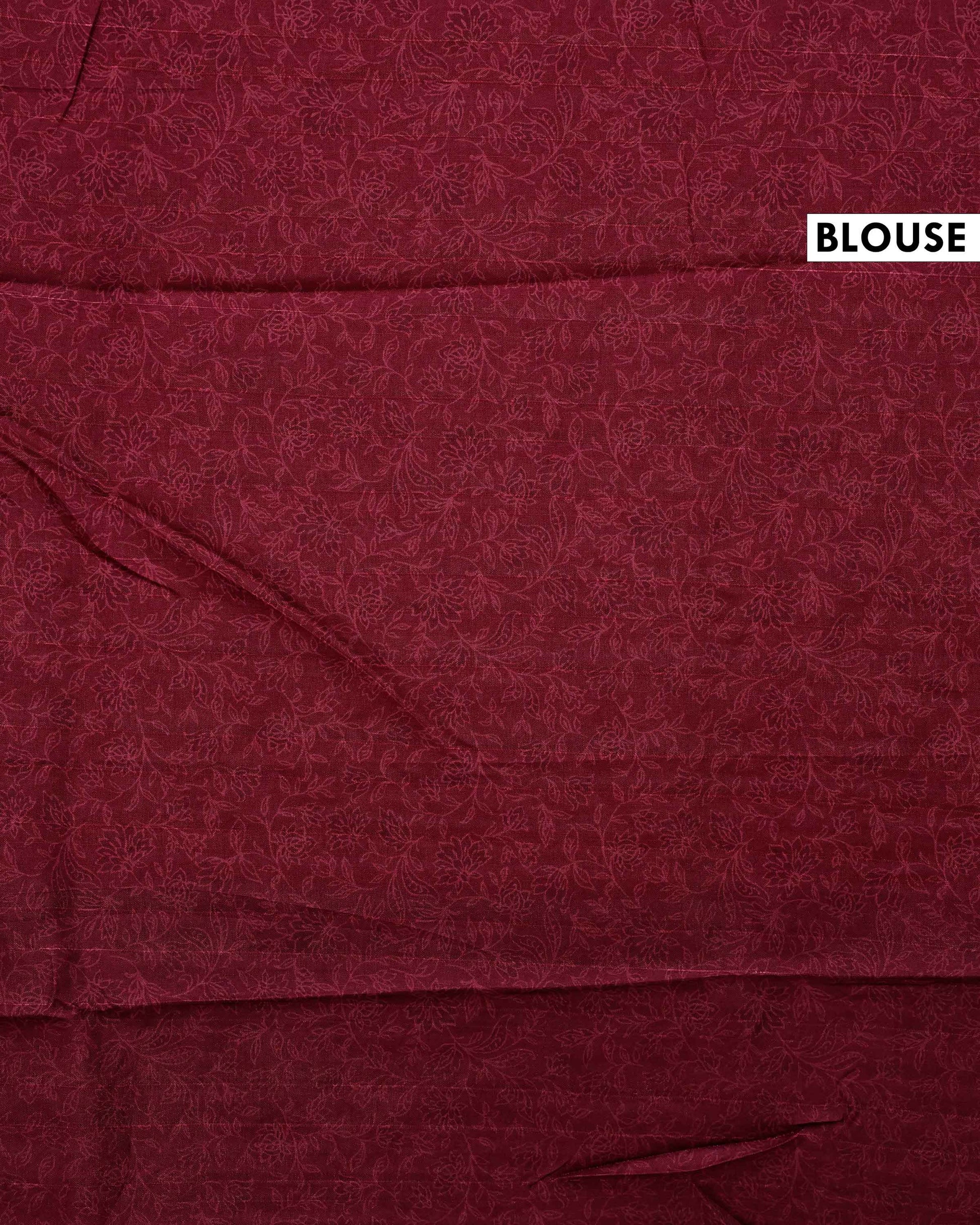 Traditional Semi Tussar Saree with Paisley Inspired Motifs and Geometric Woven Border - Maroon-Blouse