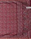Traditional Semi Tussar Saree with Paisley Inspired Motifs and Geometric Woven Border - Maroon-Pallu