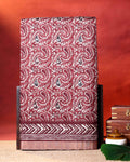 Traditional Semi Tussar Saree with Paisley Inspired Motifs and Geometric Woven Border - Maroon