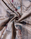 Traditional Semi Tussar Saree with Tribal and Folk Art Print and Geometric Printed Border - Beige-Close Up