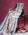 Traditional Semi Tussar Saree with Tribal and Folk Art Print and Geometric Printed Border - Beige