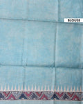 Traditional Semi Tussar Saree with Tribal and Folk Art Print and Geometric Printed Border - Blue-Blouse