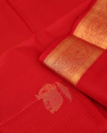 Traditional Silk Saree with Elegant Striped Texture Rich Zari Woven Border - Red-Close Up