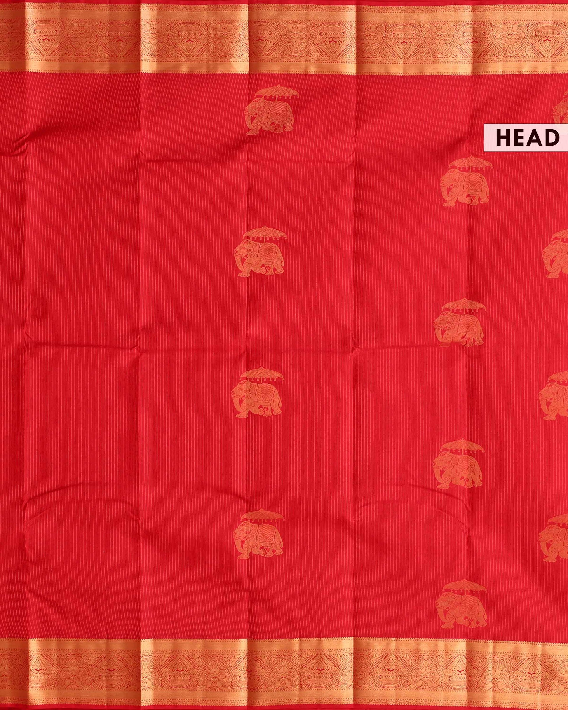 Traditional Silk Saree with Elegant Striped Texture Rich Zari Woven Border - Red-Head