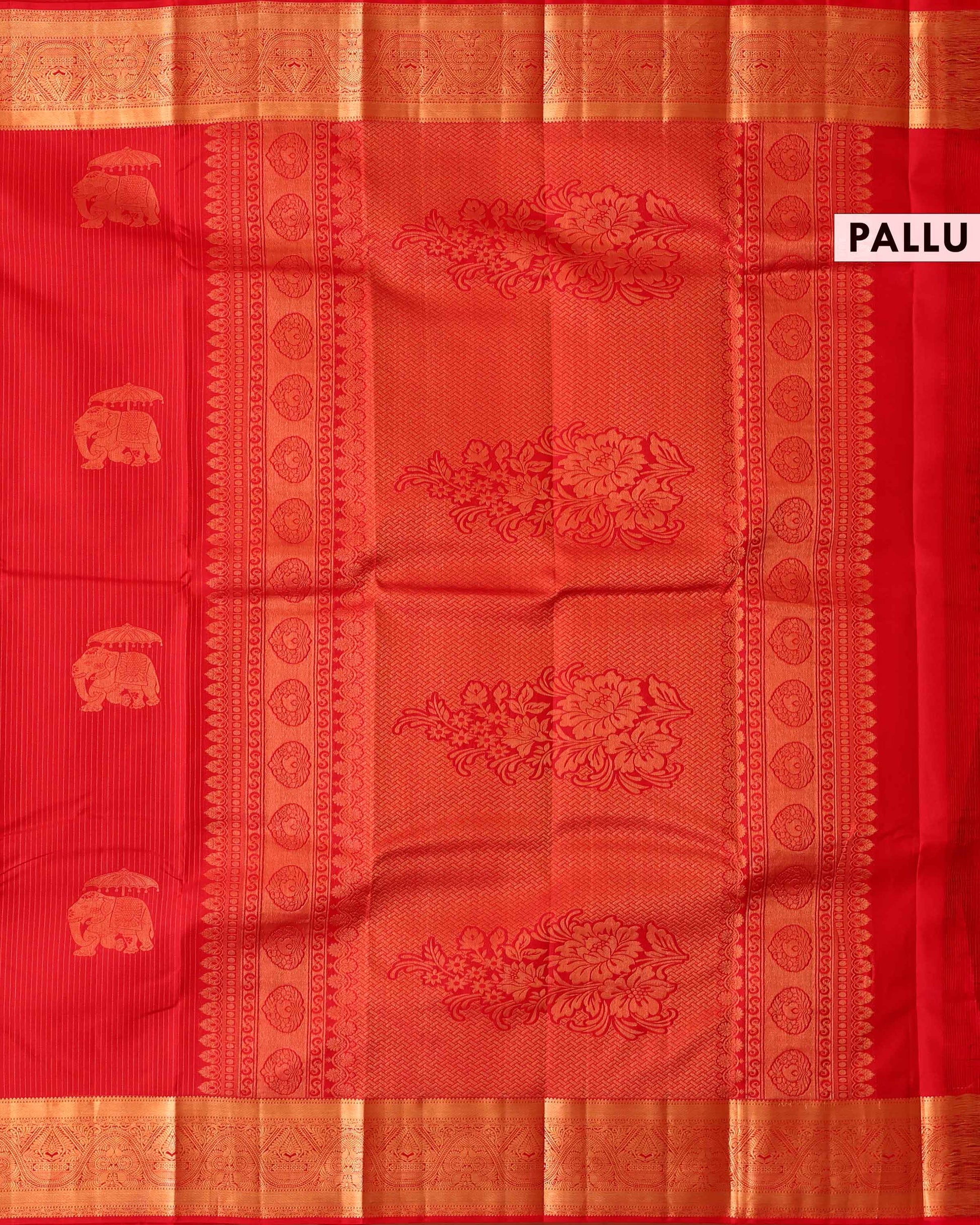 Traditional Silk Saree with Elegant Striped Texture Rich Zari Woven Border - Red-Pallu