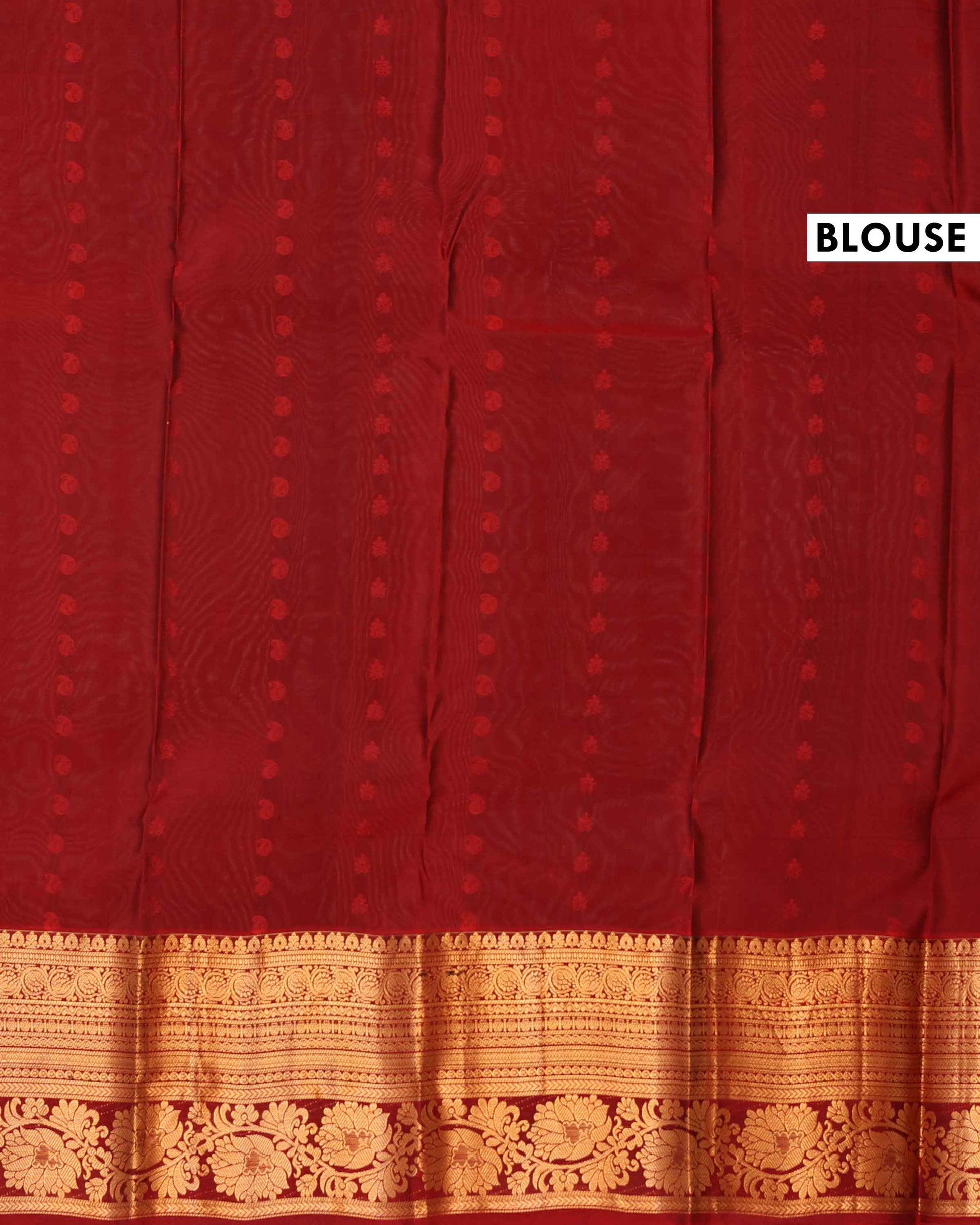 Traditional Silk Saree with Intricate Zari Motifs and Rich Ornamental Border Design - Red-Blouse