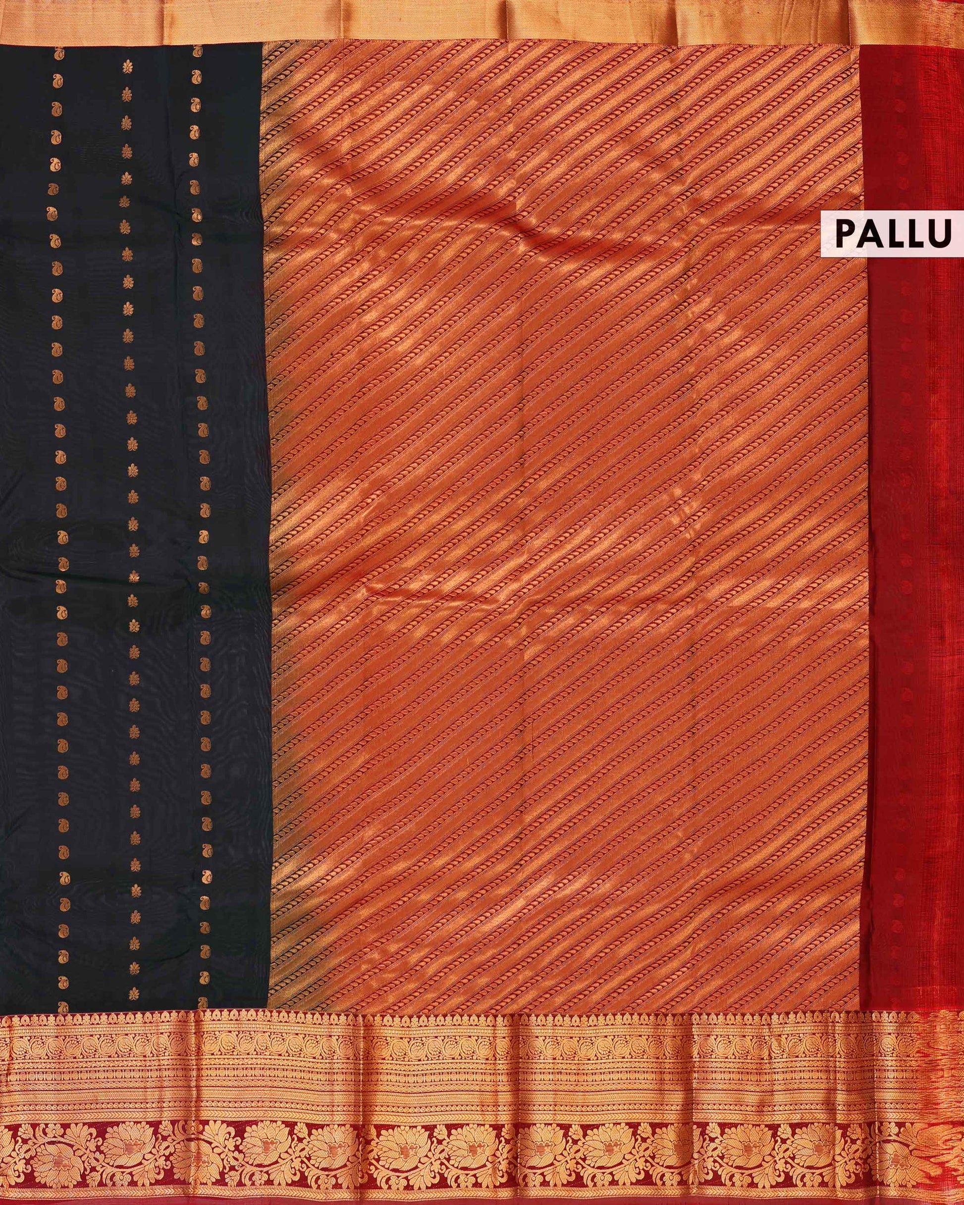 Traditional Silk Saree with Intricate Zari Motifs and Rich Ornamental Border Design - Red-Pallu