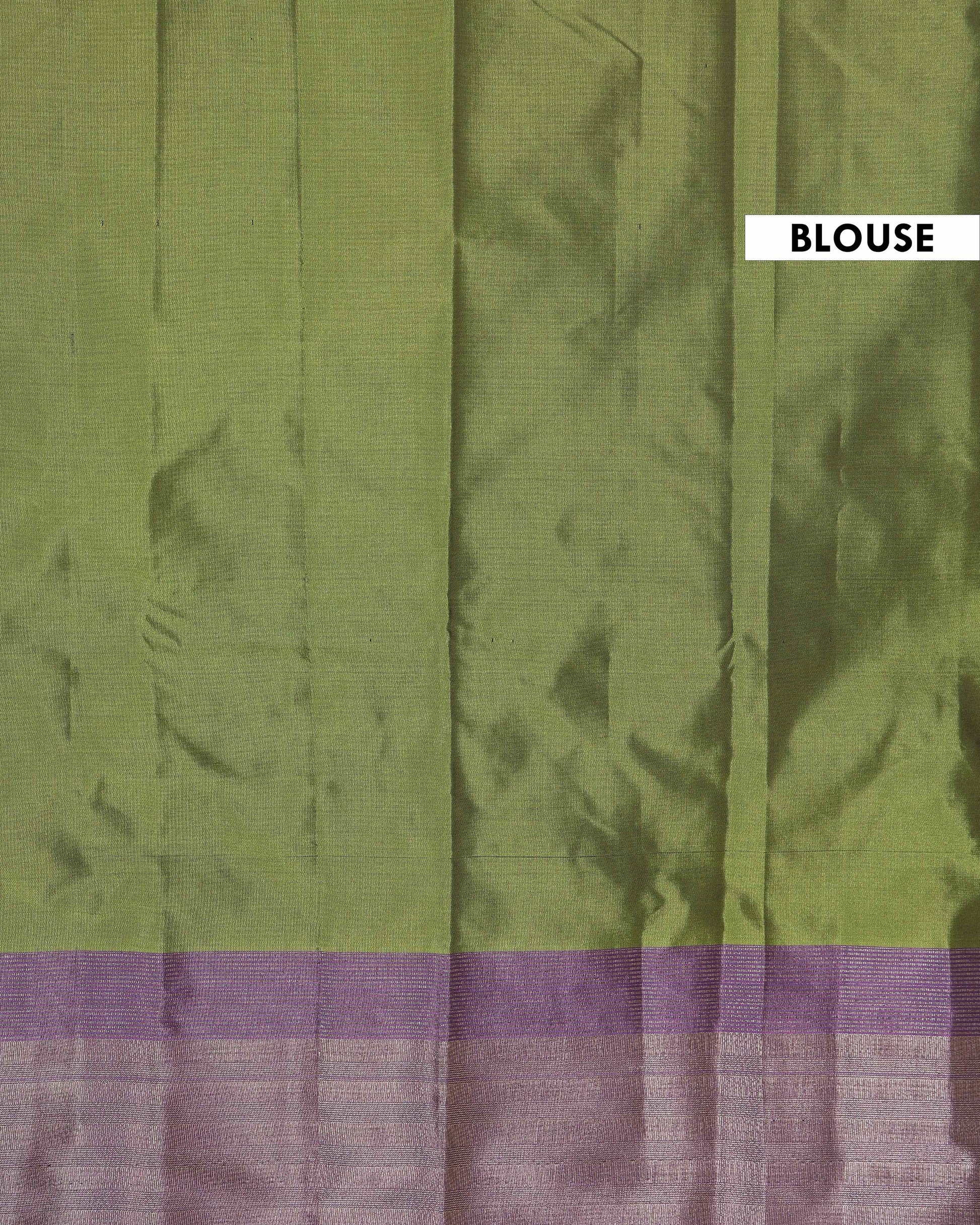 Traditional Silk Saree with Woven Buttas and Contrasting Zari Border - Green