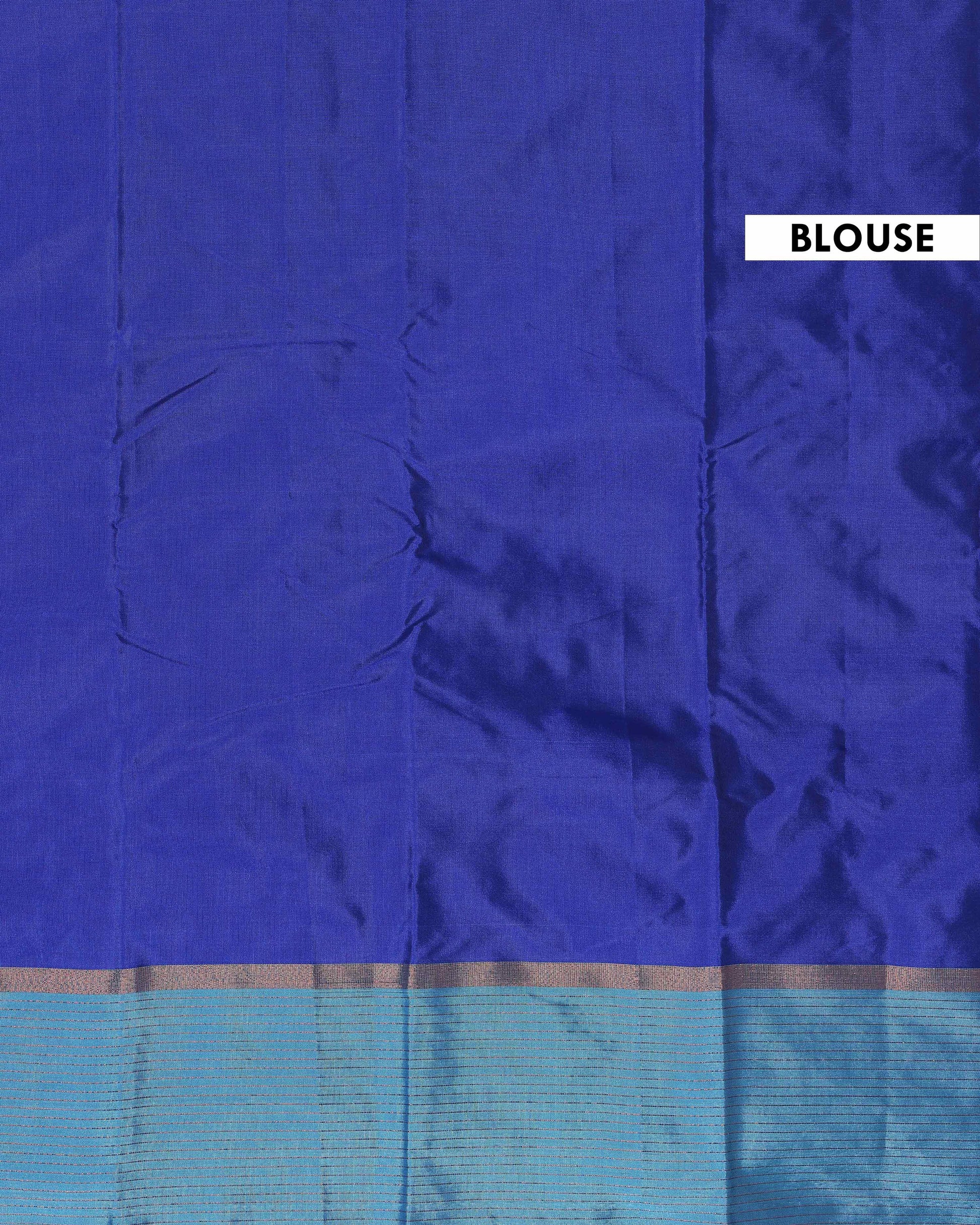 Traditional Soft Silk Saree with Woven Butta and Contrast Zari Border - Blue