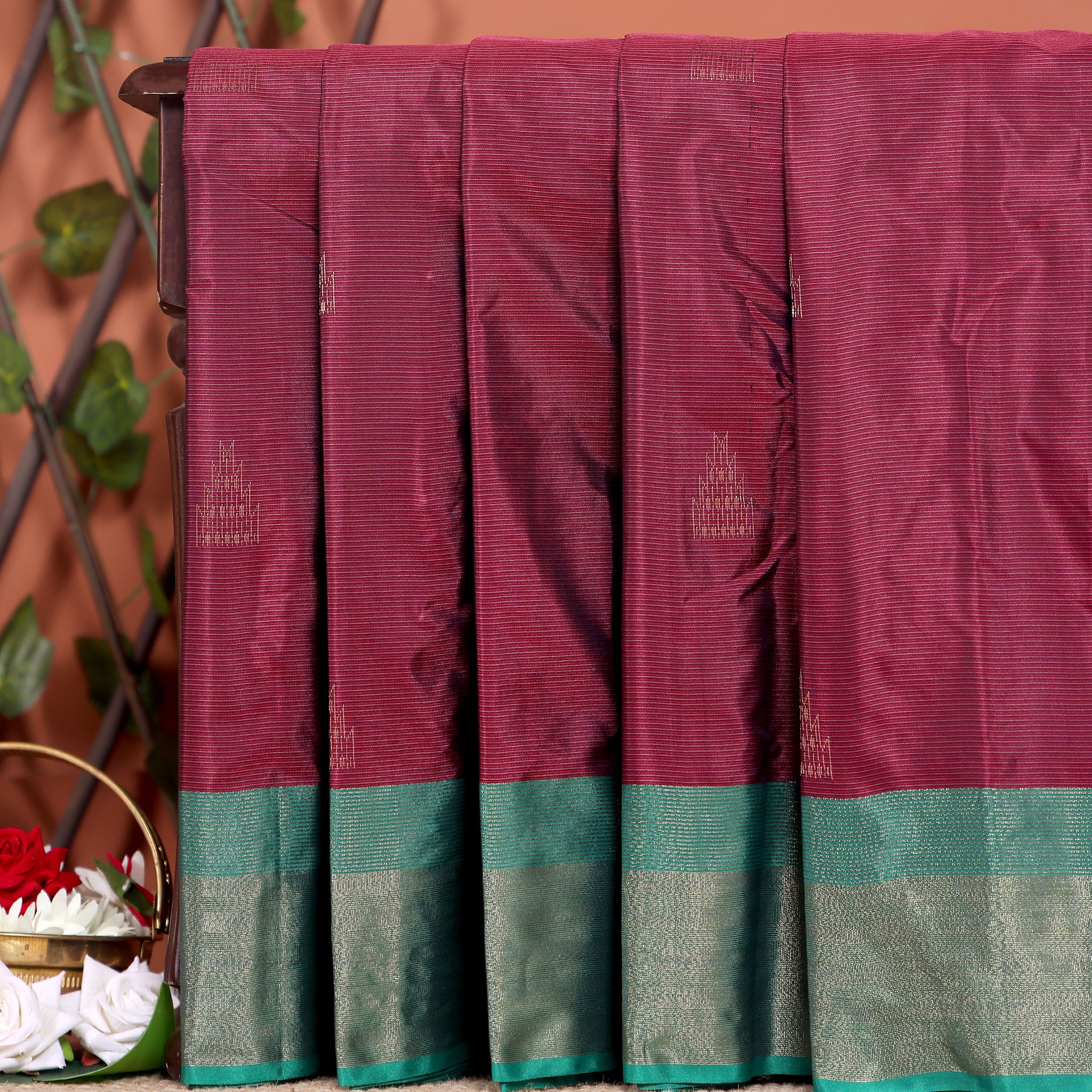 Traditional Soft Silk Saree with Woven Buttas and a Rich Zari Border - Maroon