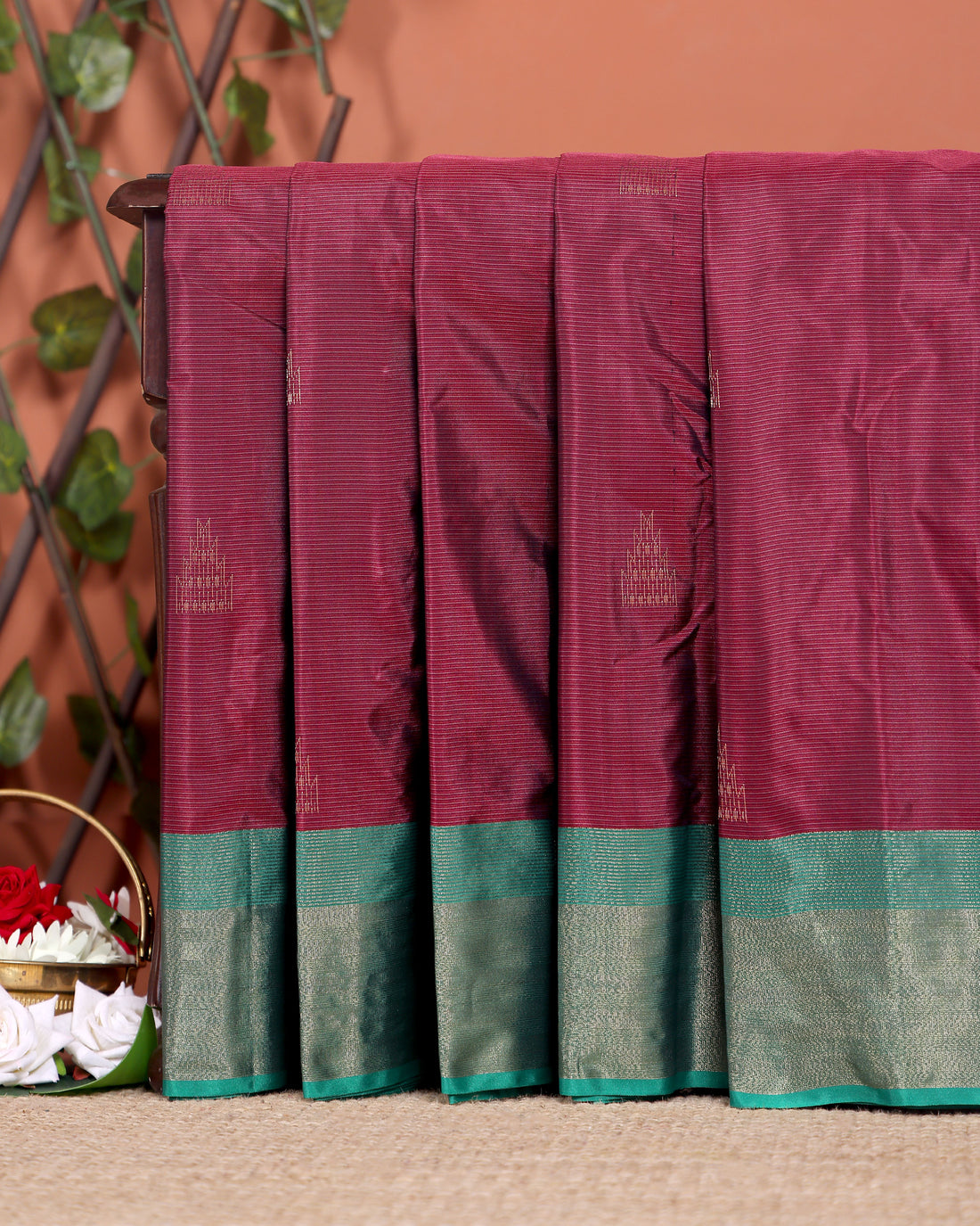 Traditional Soft Silk Saree with Woven Buttas and a Rich Zari Border - Maroon