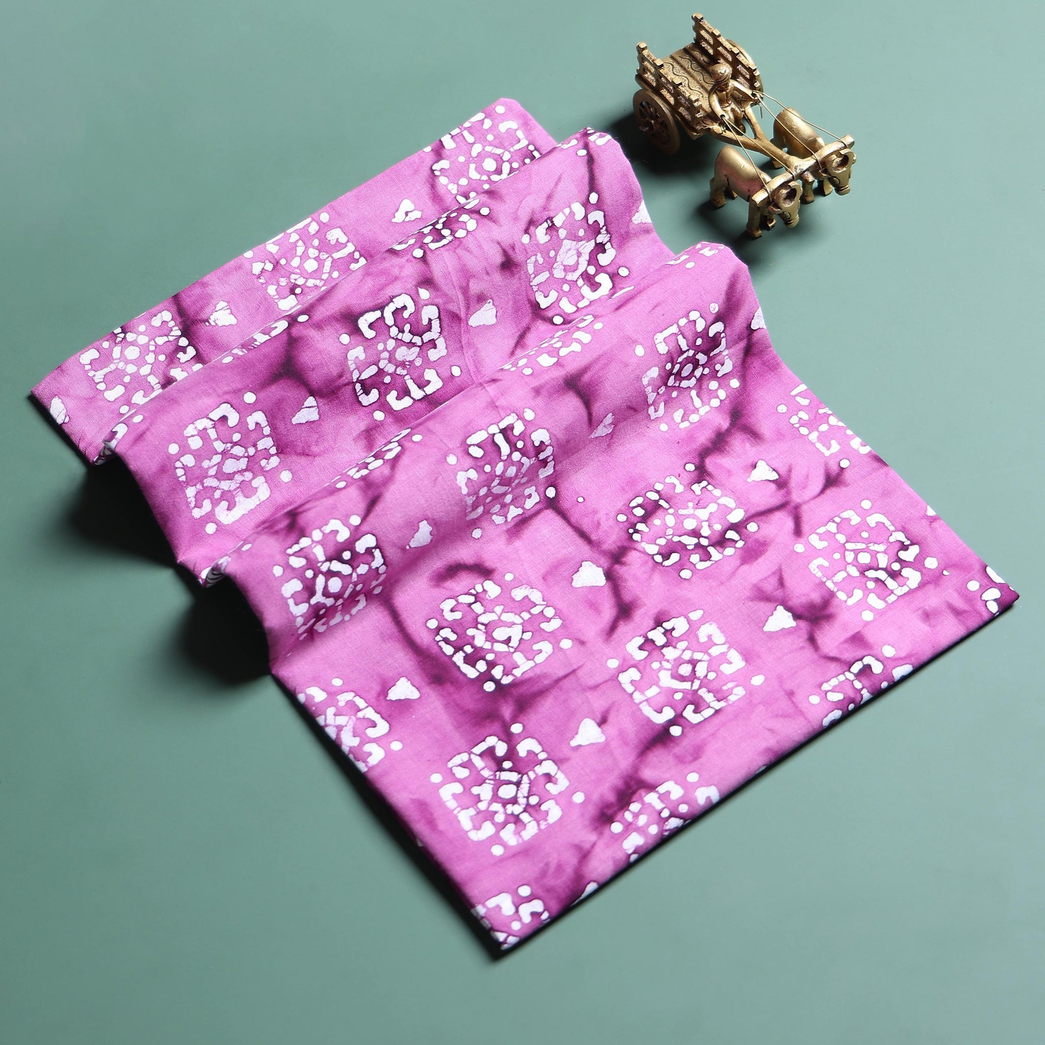 Traditional Square Motif Batik Printed Cotton 1 Meter Blouse Material for Women - Pink