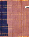 Traditional Sungudi Cotton Handloom Saree with Zari Checked Pattern and Contrast Border - Navy Blue
