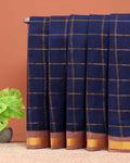 Traditional Sungudi Cotton Handloom Saree with Zari Checked Pattern and Contrast Border - Navy Blue
