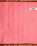 Traditional Sungudi Cotton Handloom Saree with Zari Checked Pattern and Contrast Border - Peach