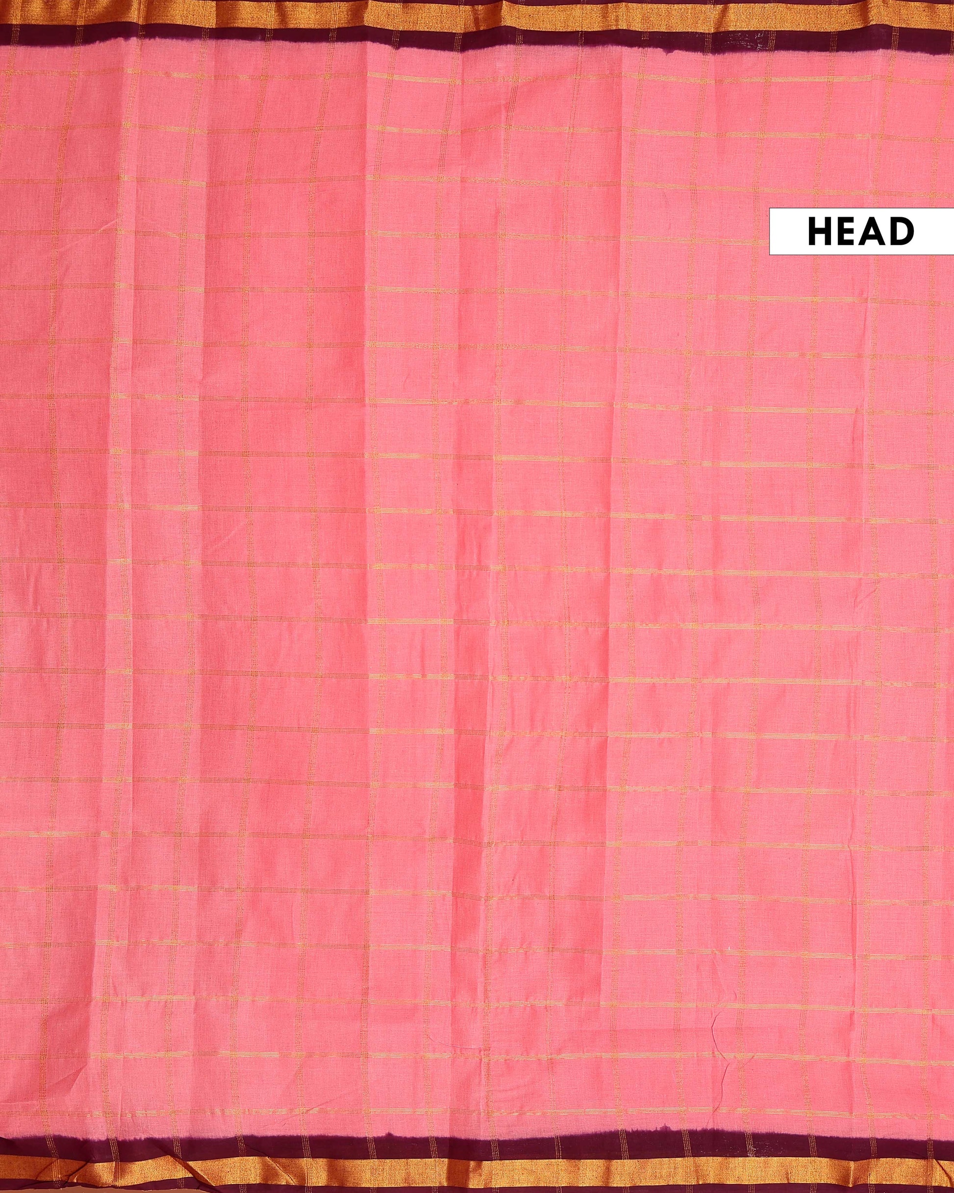 Traditional Sungudi Cotton Handloom Saree with Zari Checked Pattern and Contrast Border - Peach