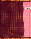 Traditional Sungudi Cotton Handloom Saree with Zari Checked Pattern and Contrast Border - Peach
