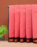 Traditional Sungudi Cotton Handloom Saree with Zari Checked Pattern and Contrast Border - Peach