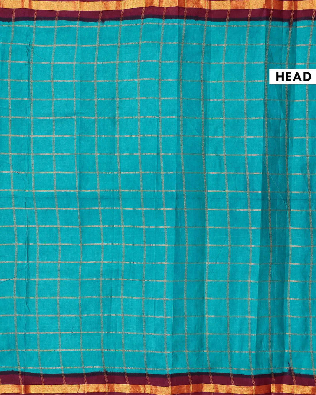 Traditional Sungudi Cotton Handloom Saree with Zari Checked Pattern and Contrast Border - Teal