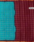 Traditional Sungudi Cotton Handloom Saree with Zari Checked Pattern and Contrast Border - Teal