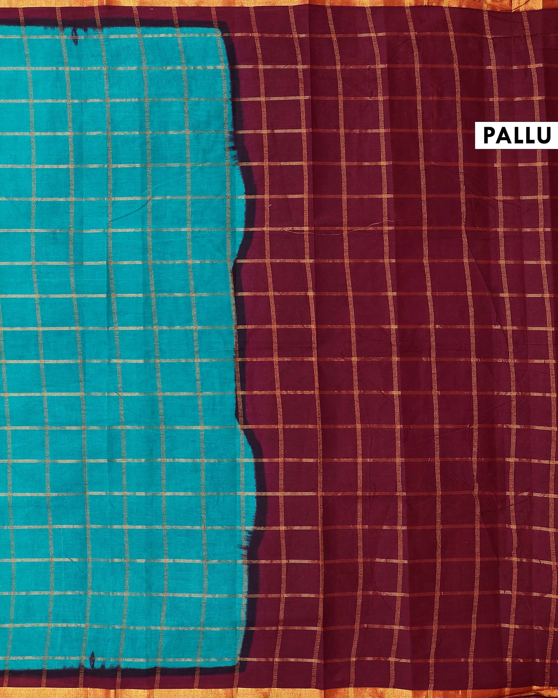 Traditional Sungudi Cotton Handloom Saree with Zari Checked Pattern and Contrast Border - Teal