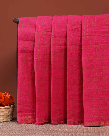 Traditional Sungudi Cotton Saree Intricate Checks and Zari Border - Pink