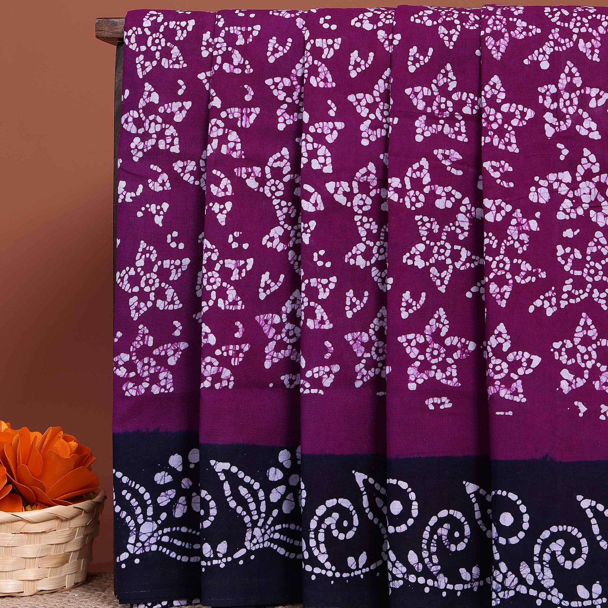 Traditional Sungudi Cotton Saree with All-Over Floral Motifs and Intricate Border - Purple