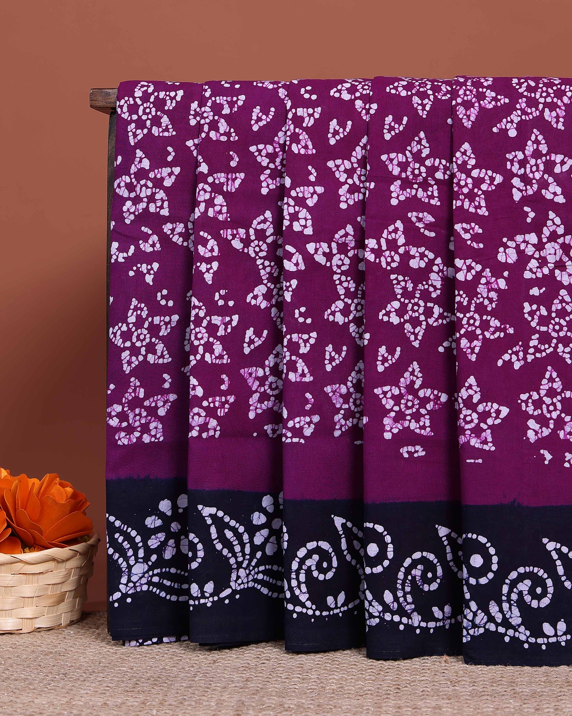 Traditional Sungudi Cotton Saree with All-Over Floral Motifs and Intricate Border - Purple
