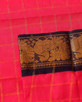 Traditional Sungudi Cotton Saree with Bold Checked Pattern and Intricate Peacock Zari Border - Dark Pink