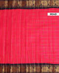 Traditional Sungudi Cotton Saree with Bold Checked Pattern and Intricate Peacock Zari Border - Dark Pink