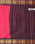 Traditional Sungudi Cotton Saree with Bold Checked Pattern and Intricate Peacock Zari Border - Dark Pink