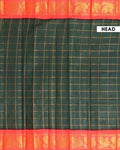 Traditional Sungudi Cotton Saree with Bold Checked Pattern and Intricate Peacock Zari Border - Green