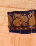 Traditional Sungudi Cotton Saree with Bold Checked Pattern and Intricate Peacock Zari Border - Sandal