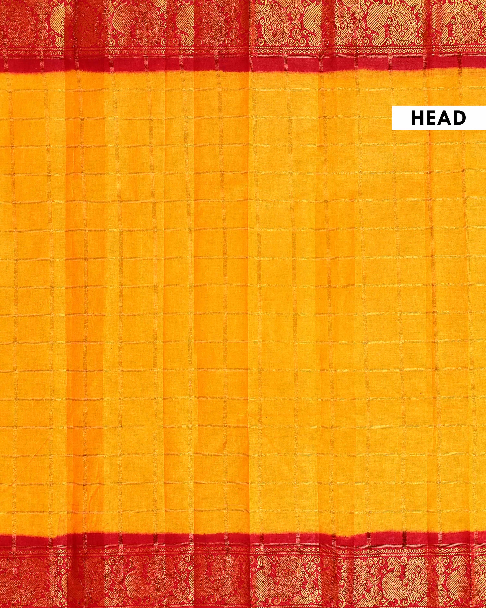 Traditional Sungudi Cotton Saree with Bold Checked Pattern and Intricate Peacock Zari Border - Yellow