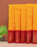Traditional Sungudi Cotton Saree with Bold Checked Pattern and Intricate Peacock Zari Border - Yellow