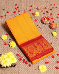 Traditional Sungudi Cotton Saree with Bold Checked Pattern and Intricate Peacock Zari Border - Yellow