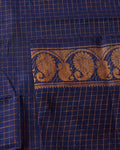 Traditional Sungudi Cotton Saree with Classic Checked Weave and Intricate Zari Peacock Border - Navy Blue