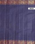Traditional Sungudi Cotton Saree with Classic Checked Weave and Intricate Zari Peacock Border - Navy Blue