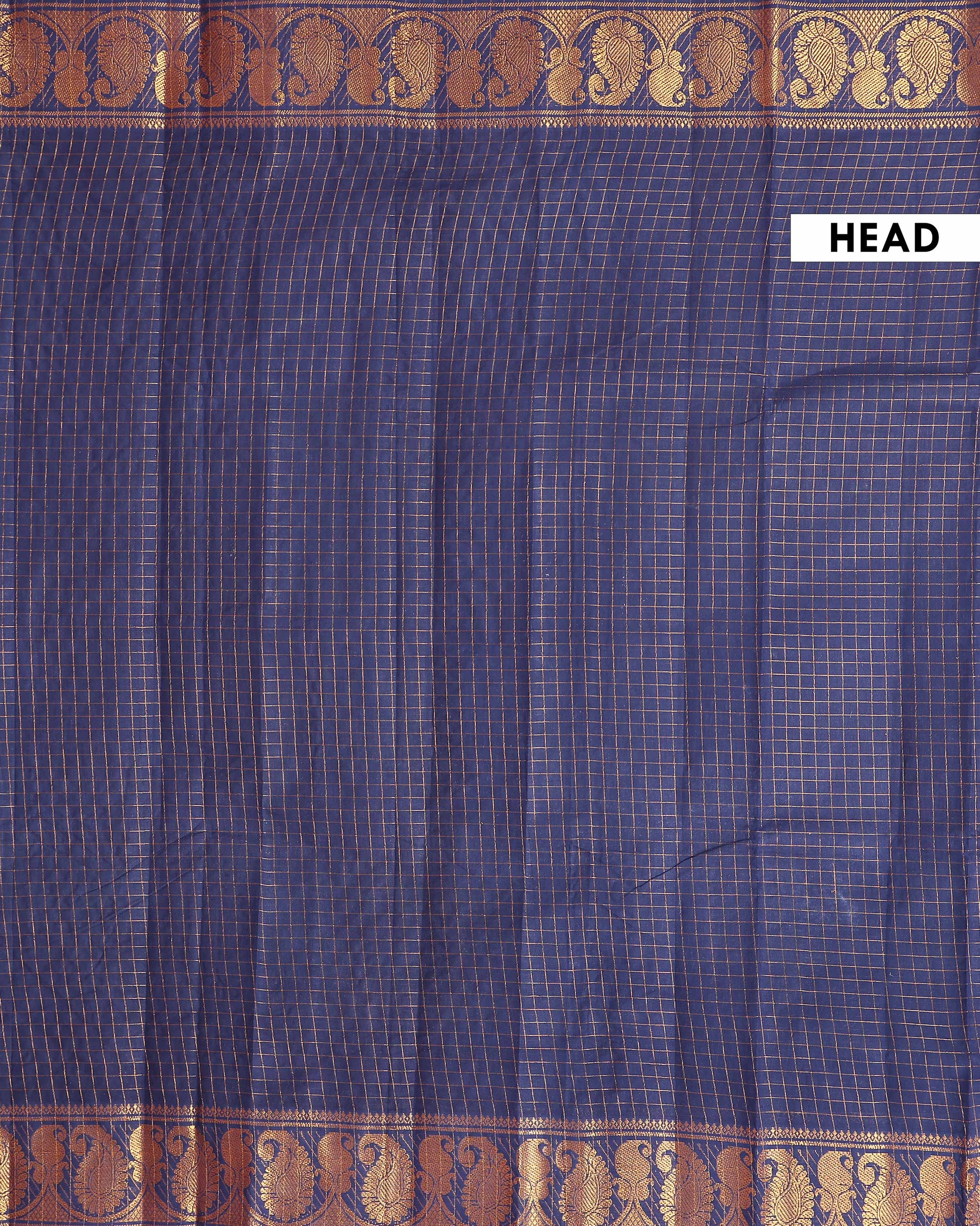 Traditional Sungudi Cotton Saree with Classic Checked Weave and Intricate Zari Peacock Border - Navy Blue