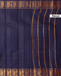 Traditional Sungudi Cotton Saree with Classic Checked Weave and Intricate Zari Peacock Border - Navy Blue